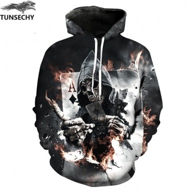 TUNSECHY Skull Poker Hoodies Sweatshirts Men Women 3D Pullover Funny Tracksuits Male Fashion Casual Hoodies &Amp; Sweatshirts