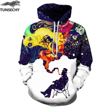 TUNSECHY Hoodies &Amp; Sweatshirts Men'S Long Sleeve Autumn Winter Funny Print Smoking Person Hoody Casual Hoodies With Cap