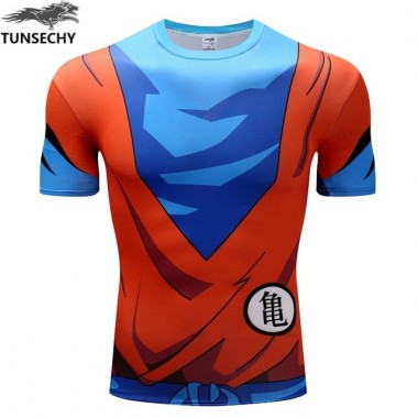 TUNSECHY Dragonball Digital Printing Tight Short Sleeves T-Shirts Healthy Male Quick Dry Breathable Compression Tight T-Shirts