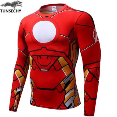 TUNSECHY Mens Compression T-Shirt Superhero Superman Capitan America Iron Man 3D Clothing Fitness Men Long Sleeve T-Shirt