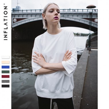 INFLATION 2018 Spring Summer Cotton T-Shirt Brand Clothing Solid Casual Drop Shoulder Top Tee Hip Hop Highstreet Tshirt 8160S