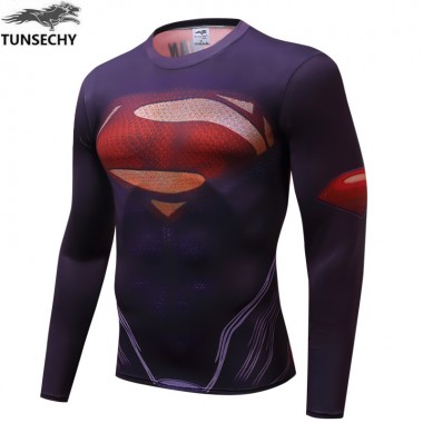 2018 Compression Men Superman Bodybuilding 3D Long Sleeve T-Shirt Digital Printing Round Collar T-Shirt Free Transportation