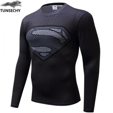 2018 Digital Printing Brand Fashion Superman Compression 3D Round Neck Long Sleeve T-Shirt Wholesale And Retail Free Shipping