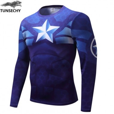 TUNSECHY 2018 Captain America Digital Printing Round Neck Long Sleeve Design T-Shirts Wholesale And Retail Free Shipping