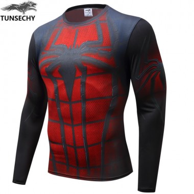 2018 Spider Man Long Sleeve Compression Tights Miracle Quick-Drying Fitness 3D Hero Superman T-Shirt Wholesale And Retail