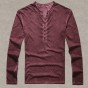 2018 Men Long Sleeve Washed V Neck Slim T-Shirt Men Solid Color Retro Casual Cotton T-Shirt High Quality European Style T-Shirt