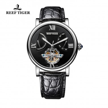Reef Tiger/RT Tourbillon Automatic Watches with Date Day Steel Alligator Strap Designer Casual Watch for Men RGA191
