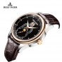 Reef Tiger/RT Luxury and Fashion Watches Mechanical Moon Phase Watches Double Window Date Leather Strap Watch for Men RGA1928