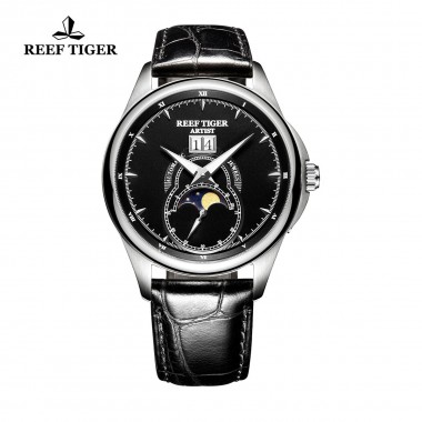 Reef Tiger/RT Fashion and Generous Watches for Men Mechanical Moon Phase Watches with Big Date Steel Automatic Watches RGA1928