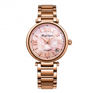 Reef Tiger/RT 2020 Top Brand Luxury Women Automatic Watch Rose Gold Ladies Bracelet Watches Date RGA1595-PPP
