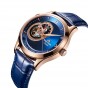 Reef Tiger/RT Casual Automatic Watches for Men Rose Gold Blue Dial Watch Leather Strap RGA1693