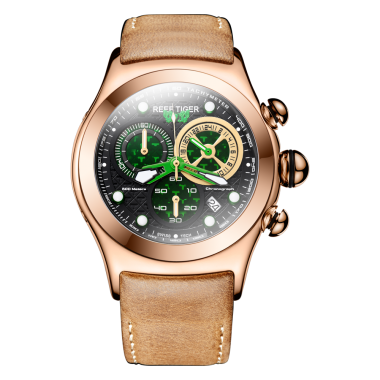 Reef Tiger/RT Men's Sport Watches Chronograph Date Luminous Skeleton Quartz Rose Gold Watches RGA782-PNS