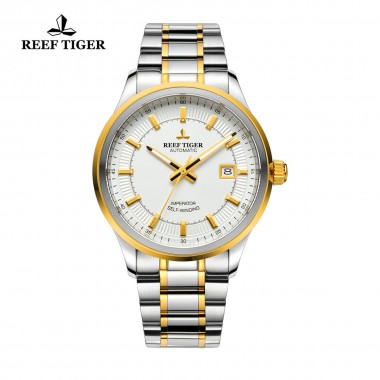 Reef Tiger/RT Watches Steel/Rose Gold Two Tone Business Dress Watch For Men Miyota 9015 Super Luminous Automatic Watches RGA8015-GWT