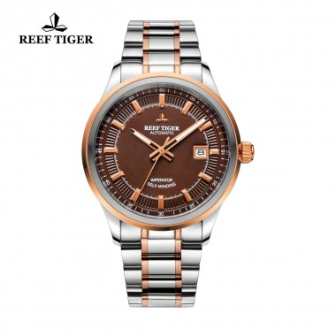 Reef Tiger/RT Watches Steel/Rose Gold Two Tone Business Dress Watch For Men Miyota 9015 Super Luminous Automatic Watches RGA8015-PST
