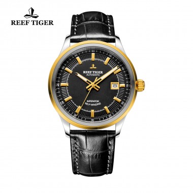 Reef Tiger/RT Watches Hot Design Dress Business Watch with Date Luminous Hands Automatic Watch Steel Case Rose Gold RGA8015