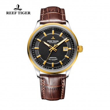 Reef Tiger/RT Watches Hot Design Dress Business Watch with Date Luminous Hands Automatic Watch Steel Case Rose Gold RGA8015-GBS