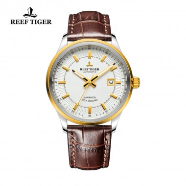 Reef Tiger/RT Watches Hot Design Dress Business Watch with Date Luminous Hands Automatic Watch Steel Case Rose Gold RGA8015-GWS