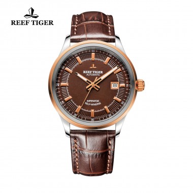 Reef Tiger/RT Watches Hot Design Dress Business Watch with Date Luminous Hands Automatic Watch Steel Case Rose Gold RGA8015-PSS