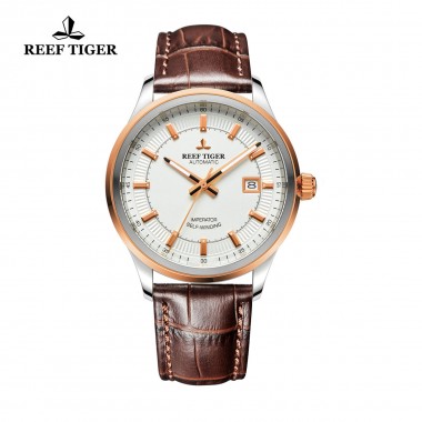 Reef Tiger/RT Watches Hot Design Dress Business Watch with Date Luminous Hands Automatic Watch Steel Case Rose Gold RGA8015-PWS