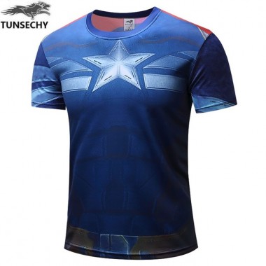 TUNSECHY 3D Digital Printing T-Shirt Captain America Avenger Heroes Round Collar Short Sleeve T-Shirts Wholesale And Retail