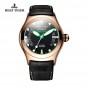 Reef Tiger/RT Rose Gold Men's Luminous Sport Watches Dark Calfskin Leather Automatic Wrist Watches with Date RGA704