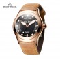 Reef Tiger/RT Luxury Rose Gold Men's Dark Luminous Sport Watches with Date Calfskin Leather Automatic Wrist Watch RGA704