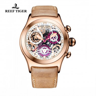 Reef Tiger/RT Men's Luxury Rose Gold Chronograph Watch Luminous Watch with Date Steel Quartz Watches RGA792