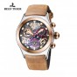 Reef Tiger/RT Men's Luxury Skeleton Sport Watches Two Tone Rose Gold Luminous Quartz Watches Genuine Leather Strap RGA792