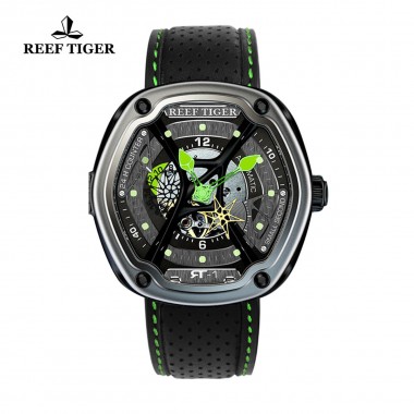 Reef Tiger/RT Luxury Men's Dive Sport Watch Luminous Dial Automatic Creative Design Nylon/Leather/Rubber Strap Watch RGA90S7