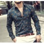 2018 Autumn New Fashion Flower Printed Long Sleeve Shirts Men Camisa Male Slim Flower Shirts Vintage Linen Casual Men Shirt