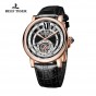 Reef Tiger/RT Luxury Casual Rose Gold Watches for Men Genuine Leather Strap Tourbillon Automatic Watches RGA192
