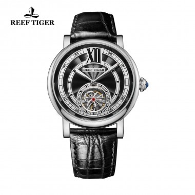 Reef Tiger/RT Luxury Brand Mens Tourbillon Automatic Analog Watch Genuine Leather Strap 316L Steel Watches RGA192