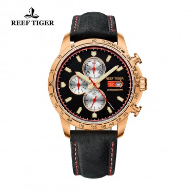 Reef Tiger/RT Sport Watch for Men Chronograph Quartz Watch With Italian Calfskin Leather And Super Luminous Watch RGA3029