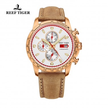 Reef Tiger/RT Sport Watch Chronograph Quartz Watch With Italian Calfskin Leather And Super Luminous Watch for Men RGA3029