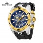 Reef Tiger/RT Men's Sports Quartz Watches with Chronograph and Date Blue Big Dial Super Luminous Steel Yellow Gold Stop Watch RGA303