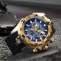 Reef Tiger/RT Men's Sports Quartz Watches with Chronograph and Date Blue Big Dial Super Luminous Steel Yellow Gold Stop Watch RGA303