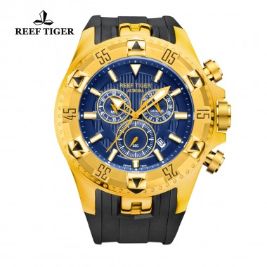 Reef Tiger/RT Men's Yellow Gold Sports Watches with Date Big Dial Chronograph Super Luminous Designer Quartz Watch RGA303