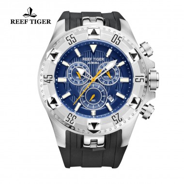 Reef Tiger/RT Fashion Mens Sports Watches with Chronograph and Date Big Blue Dial Super Luminous Designer Quartz Watch RGA303