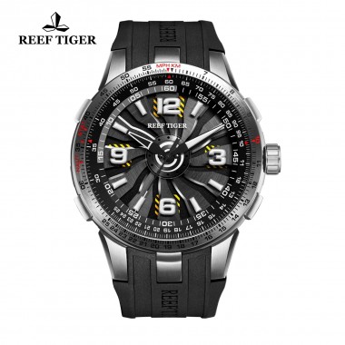 New Reef Tiger/RT Military Watches for Men Steel Automatic Watches Rubber Strap Whirling Dial Sport Watch RGA3059