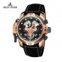 Reef Tiger/RT Mens Sport Watches with Complicated Dial Rose Gold Automatic Military Watch Genuine Leather Band RGA3503