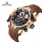 Reef Tiger/RT Sport Watches for Men Genuine Brown Leather Strap Rose Gold Automatic Wrist Watch RGA3503