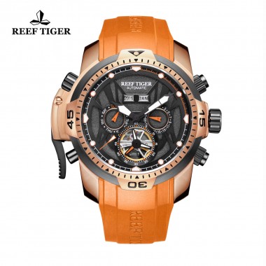 Reef Tiger/RT Transformer Edition Fashion Mens Sport Watch with Year Month Date Day Calendar Big Dial Rose Gold Watches RGA3532