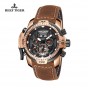 Reef Tiger/RT Gent Sport Watches with Complicated Dial Multi-functional Automatic Brown Calfskin Strap Watch RGA3532