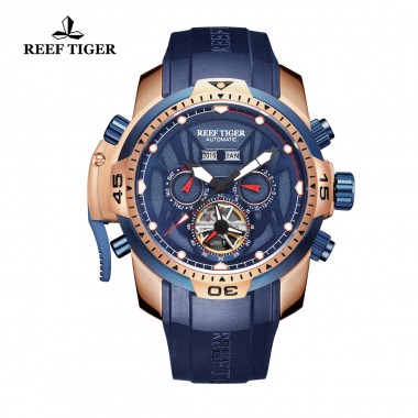 Reef Tiger/RT Men's Sport Watch with Year Month Date Day Calendar Big Dial Rose Gold Transformer Edition Rubber Strap Watches RGA3532