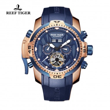 Reef Tiger/RT Mens Fashion Sport Watch with Year Month Date Day Calendar Big Blue Dial Transformer Edition Watches RGA3532
