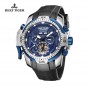 Reef Tiger/RT Mens Sport Watch Blue Complicated Dial with Year Month Perpetual Calendar Big Steel Case Rubber Strap Watches RGA3532