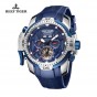 Reef Tiger/RT Mens Luminous Casual Watch with Blue Dial Perpetual Calendar Rubber Strap Watches RGA3532
