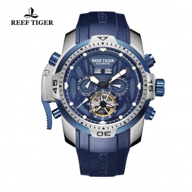 Reef Tiger/RT Fashion Sport Watch For Men Complicated Dial with Year Month Perpetual Calendar Big Steel Case Watches RGA3532
