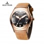 Reef Tiger/RT Luxury Rose Gold Luminous Sport Men's Watches with Date Dark Calfskin Leather Automatic Wrist Watches RGA704