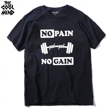 THE COOLMIND 100 Cotton No Pain No Gain Print Men Tshirt Casual O-Neck Men Muscle Body Building T Shirt Cool Mens Tee Shirt
